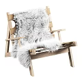 Natural Wooden Frame Leisure Chair With White Fluffy Fur Throw And Comfortable Minimalist Design