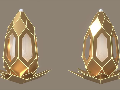 Golden Geometric Light Fixtures With Transparent Panels And Petal Shaped Base 3d model