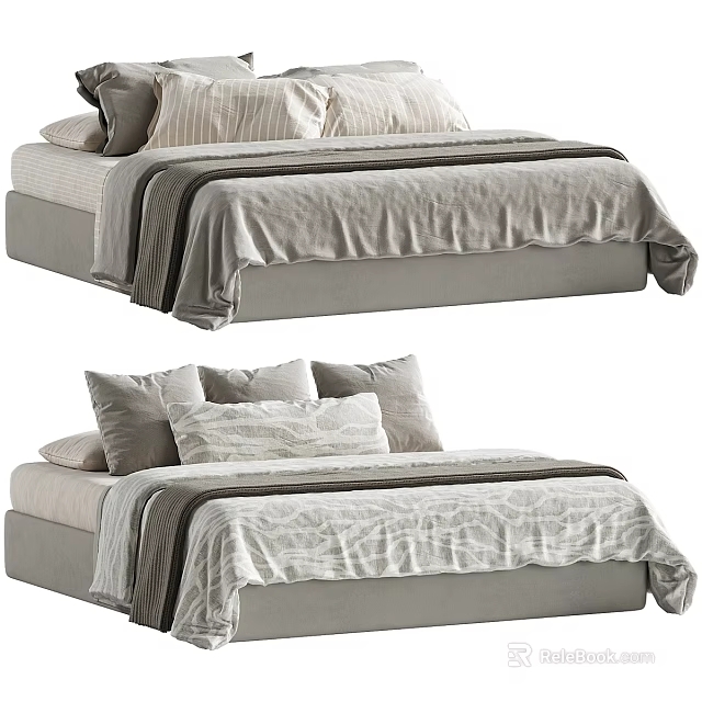 Modern Background Double Bed Interior Design With Soft Linen Bedding And Plush Pillows 3d model 