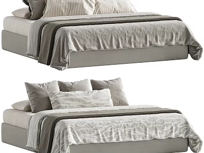 Modern Background Double Bed Interior Design With Soft Linen Bedding And Plush Pillows 3d model