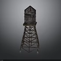 Water Tower Model With Metal Frame Structure And Colorful Roof Design
