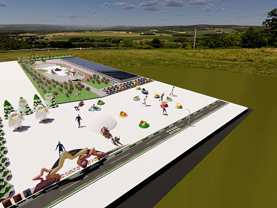 Outdoor Sports Fitness Area Design With Green Field And Exercise Facilities 3d model