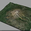 3D Terrain Model Featuring Central Volcano With Green Vegetation And Mountains