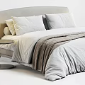 Double Bed with White Bed Sheets Brown Blanket Light Colored Headboard and Nightstand Modern Minimalist