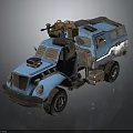 Blue Modified Truck With Mechanical Roof Equipment And Rustic Vintage Design
