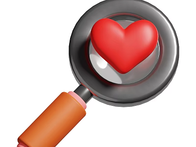 Decorative Ornament Set Featuring Red Heart On Magnifying Glass With Orange Handle 3d model