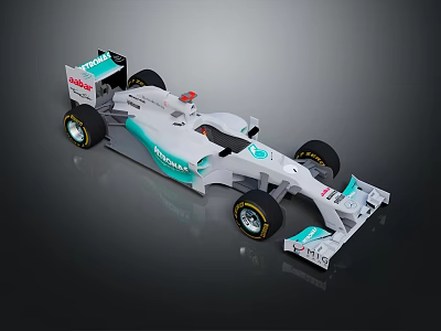 White Light Blue Formula 1 Race Car with Petronas Sponsorship Aerodynamic Design 3d model