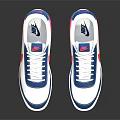 White Nike Sneakers With Blue Red Accents Swoosh Logo And White Laces