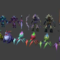 Fantasy Game Characters and Colorful Creatures with Varied Weapons and Armor Designs