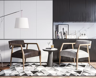 Casual Sofa Set With Wooden Armrests Grey Fabric And Side Table In Living Room 3d model
