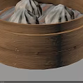 Fresh Steamed Buns in Traditional Bamboo Steamer with Paper Liner