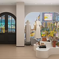 Stylish Clothing Store Interior With Mannequins Dresses Display Tables And Plants