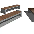 Modern Outdoor Landscape Seats With Wooden Slats And Stone Base Structure