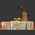 Cozy Table Setting With Pink Beige Tablecloth Ceramic Jug Lemon Half Strawberries And Bread Slices