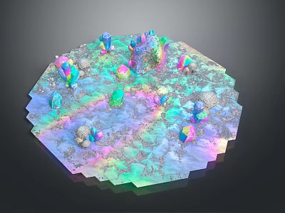 Colorful Octagonal Decorative Ornament Set With Crystal Gemstone Pieces And Glittering Texture 3d model