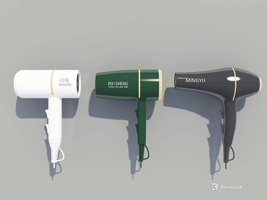 JINRI And MINGYU White Green Black Hair Dryers Modern Design For Daily Electrical Appliances 3d model 