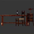 Rustic Red Wooden Table With Chair And Barrel Furniture Plus Wine Bottle