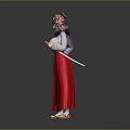 3D Female Character With Black Long Hair White Top Red Skirt And Colorful Sole Shoes