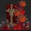 Festive Photo Check In Spot With Red Gift Box Golden Bow And Feather Decorations