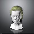 Stylish Game Movie Character Hairstyle Design With Green Black Gradient Hair on Mannequin Head
