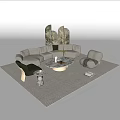 Modern Sofa Coffee Table Set With White L Shaped Sofa Marble Top And Green Armchair
