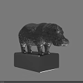 Black Grid Pattern Hippo Decorative Ornament Set with Cube Base
