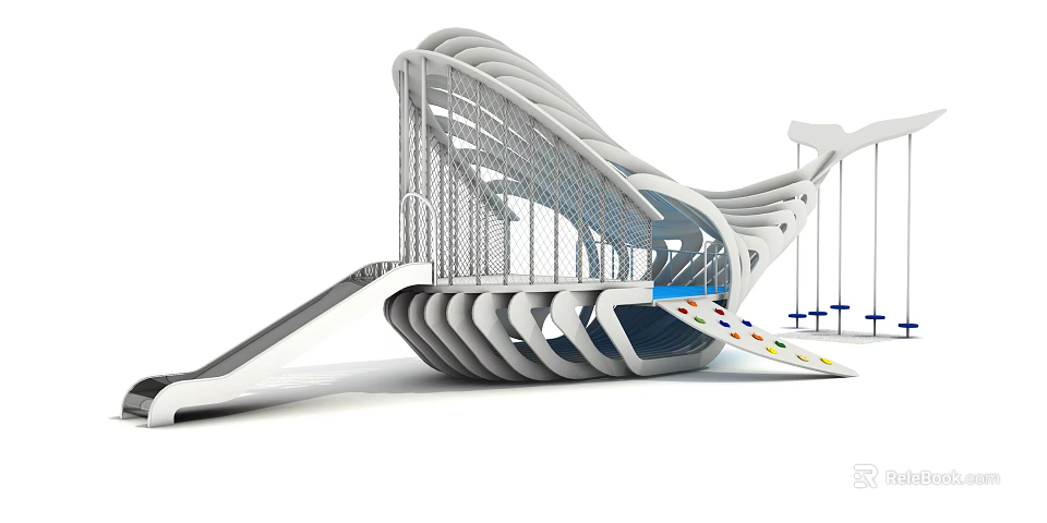 Modern Playground Equipment with Slide Climbing Net and Wave Shaped Structure 3d model