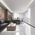 Modern Conference Room Interior With Table Chairs TV White Walls And Blue Accent Lines