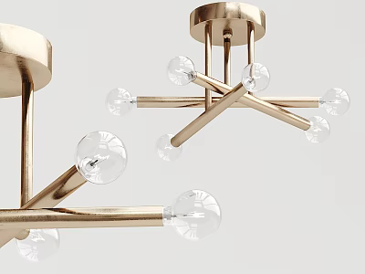 Modern Brass Chandelier With Crossed Arms And Clear Glass Balls Design 3d model