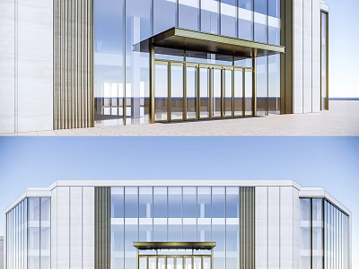 Modern Building Main Entrance Gate With Glass Doors Metal Frame And Stone Facade 3d model