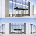 Modern Building Main Entrance Gate With Glass Doors Metal Frame And Stone Facade