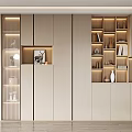 Modern Decorative Cabinet with Open Shelves Closed Doors LED Lighting and Decorative Items