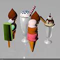 Assorted Ice Cream Treats Including Cone Cup Popsicle With Cherry Sprinkles And Striped Straw