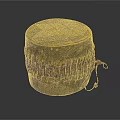 Vintage Handcrafted Wooden Musical Drum With Rustic Surface And Intricate Woven Straps Design