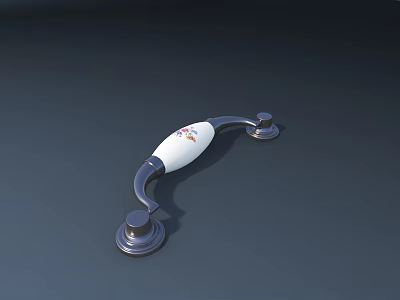 White Decorative Cabinet Handle With Ornate Metal Base And Drawer Design 3d model