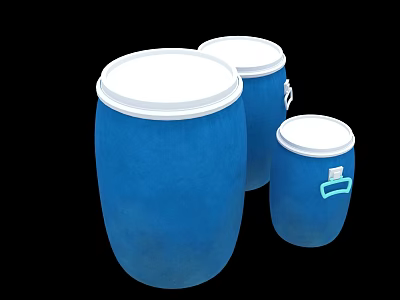 Blue Utility Buckets With White Lids Different Sizes And Green Handle 3d model