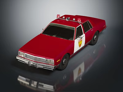 Red Vintage Fire Rescue Vehicle With Roof Emergency Lights And Side Emblem 3d model