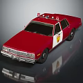 Red Vintage Fire Rescue Vehicle With Roof Emergency Lights And Side Emblem