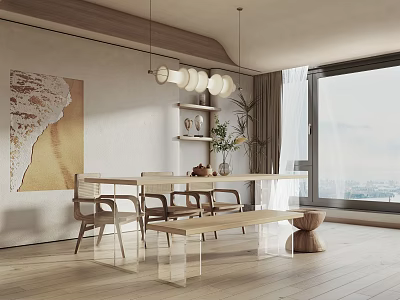 Quiet Restaurant Dining Table and Chair Combination 3d model