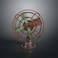 Vintage Computer Fan With Rusty Metal Frame Green Blades And Metal Base