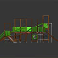 Multi Structure Outdoor Playground Equipment With Slides Stairs Climbing Frames Orange Frames And Green Panels