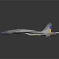 Modern Military Fighter Jet With Gray Camouflage And Yellow Tail Fins Design