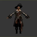 Game Movie Character With Black Wide Brimmed Hat Red Beard Brown Coat And Belt Accessories