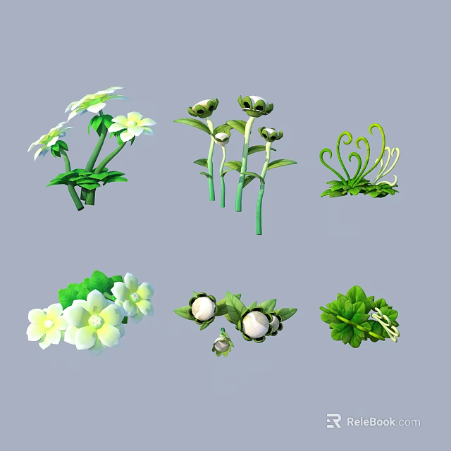 Garden Shrubs With White Flowers Green Leaves Tender Buds And Curled Foliage 3d model 