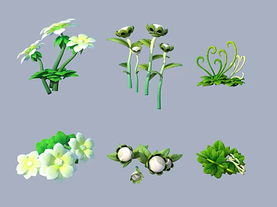 Garden Shrubs With White Flowers Green Leaves Tender Buds And Curled Foliage 3d model