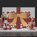 Festive Store Window Decor with Red White Gift Boxes Yellow Bow and Balls 3d model