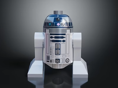 Lego Style Blue And White Droid Figure With Dome Head And Mechanical Details 3d model