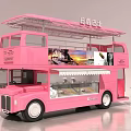 Pink Double Decker Food Bus With Ice Cream Display And Scenic Viewing Area