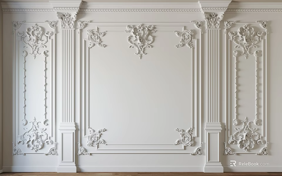 White European Decorative Wall Lines with Columns Relief Patterns and Frame Structure 3d model 