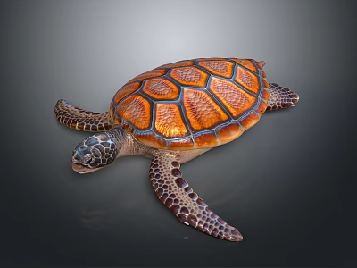 Realistic Orange Brown Patterned Shell Turtle With Spotted Flippers On Dark Background 3d model